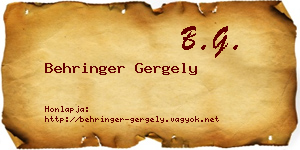 Behringer Gergely névjegykártya